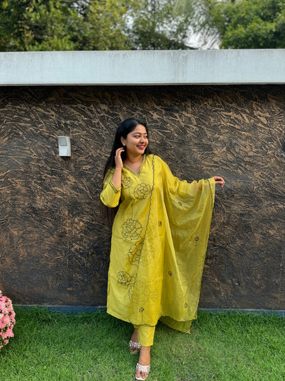Lemon Yellow Soft Cotton 3 Piece Salwar Suit - A1305
