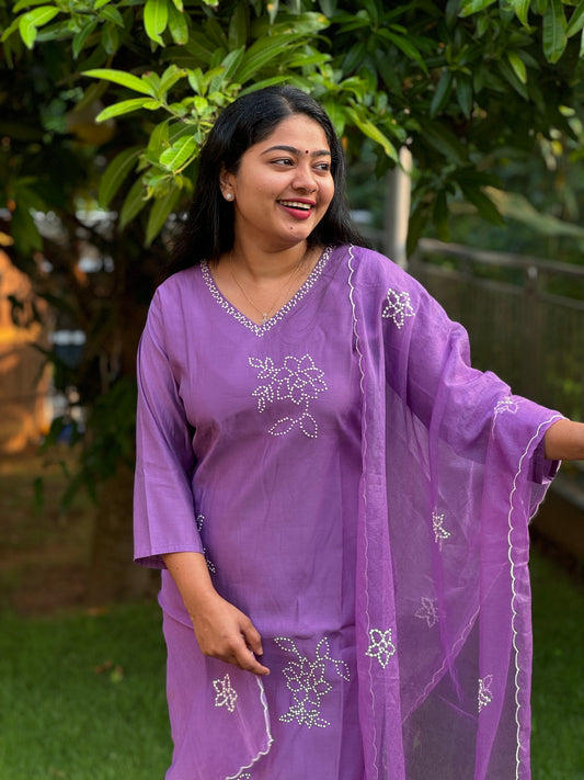 Lavender Soft Cotton 3 Piece Salwar Suit - A1305