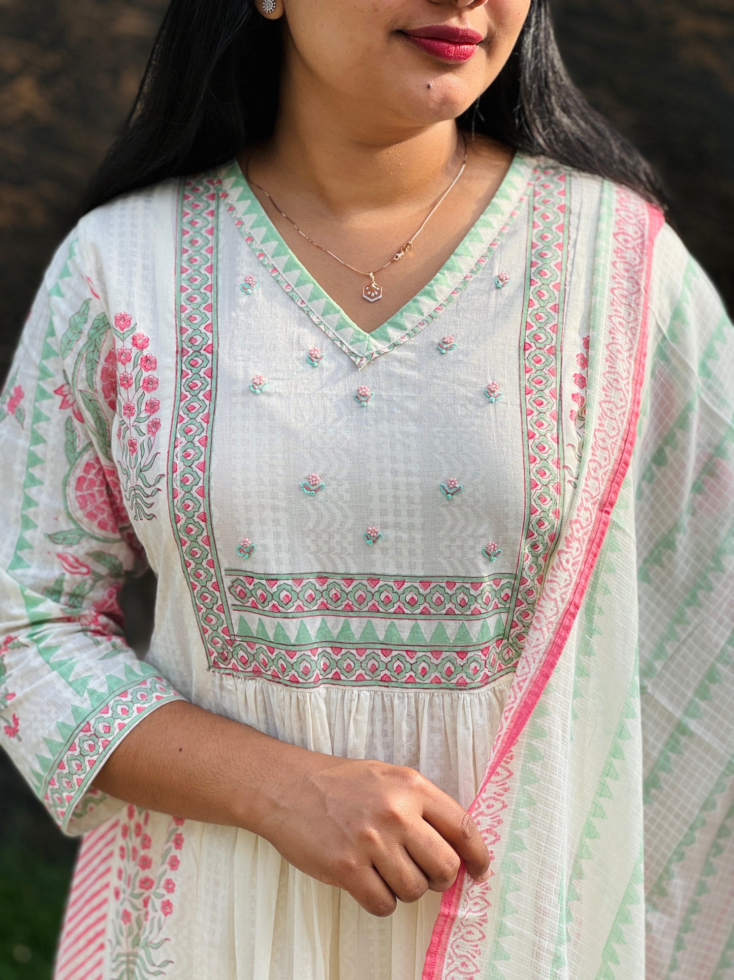 Elegant Handblock Printed Cotton Kurta - A1376