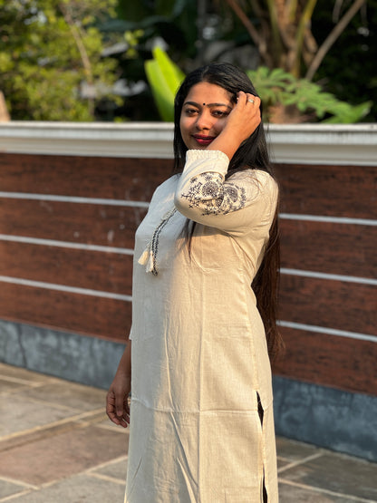Off white Cotton Kurta Top- A1043