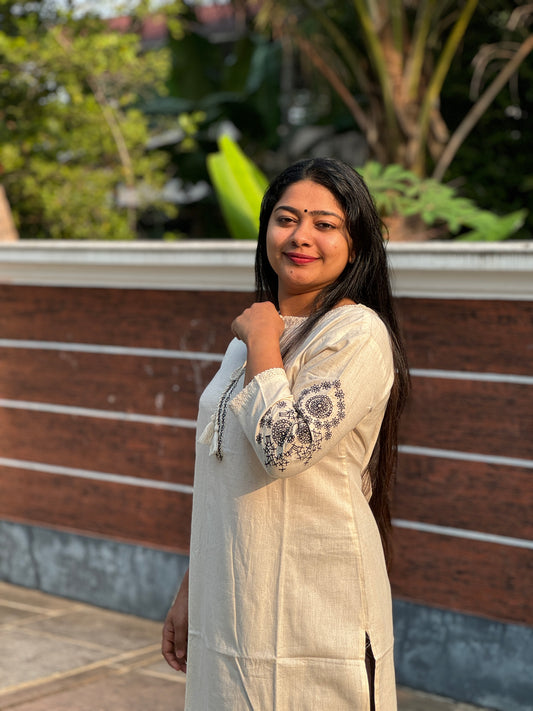 Off white Cotton Kurta Top- A1043