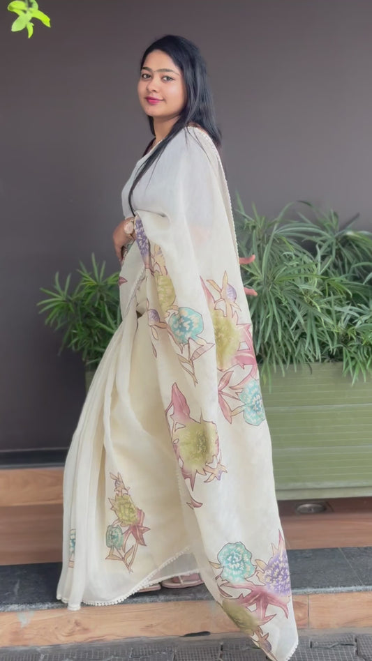 Elegant Offwhite Linen Tissue Saree-A1001