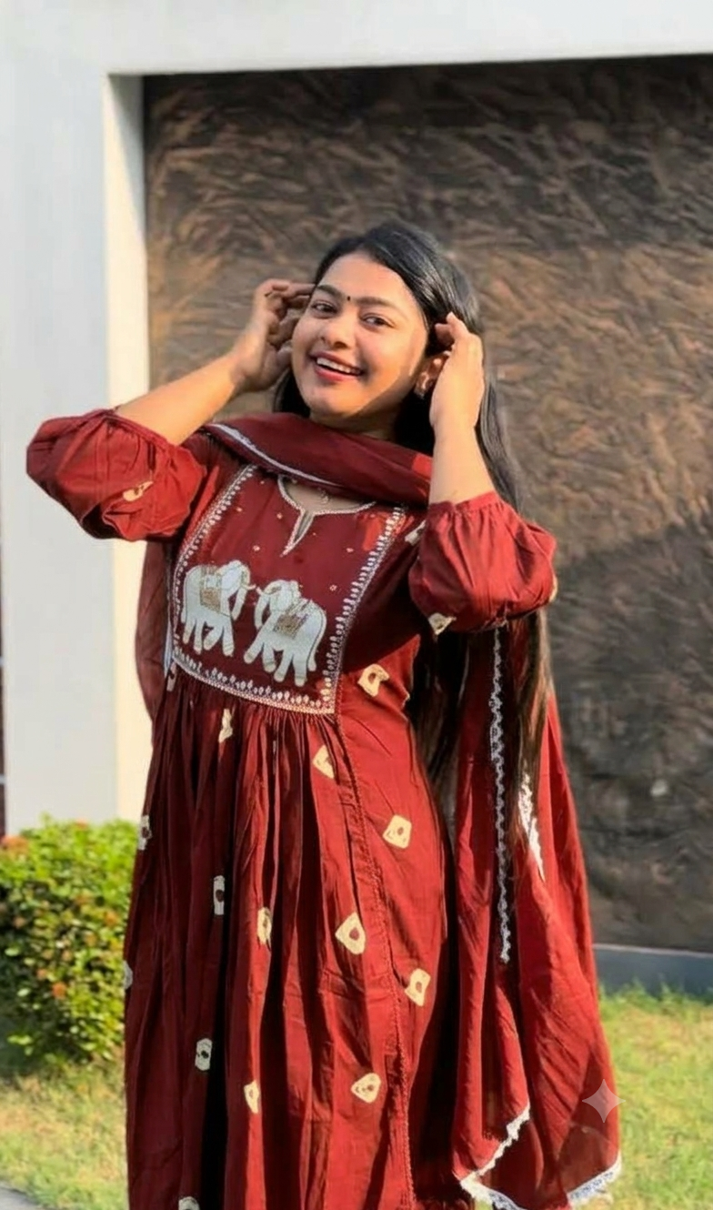 Elegant Olive Green and Maroon 3 piece Set A1903