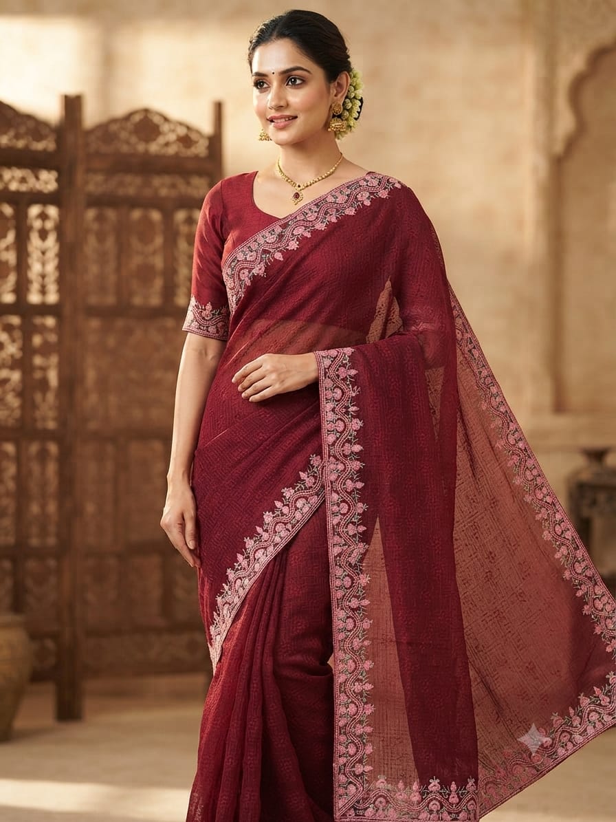 Premium Net Kota Saree with elegant threadwork. A1964