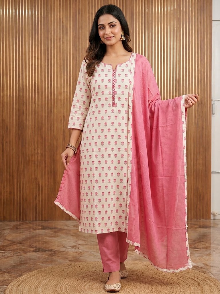 Pink cotton salwar 3-Piece Set A1499