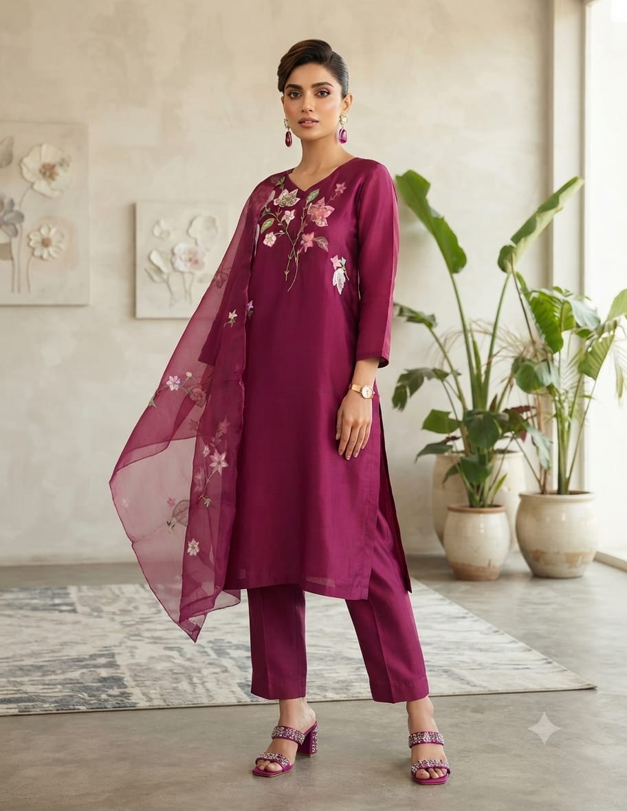 Pink Chanderi Silk 3-Piece Set A2014