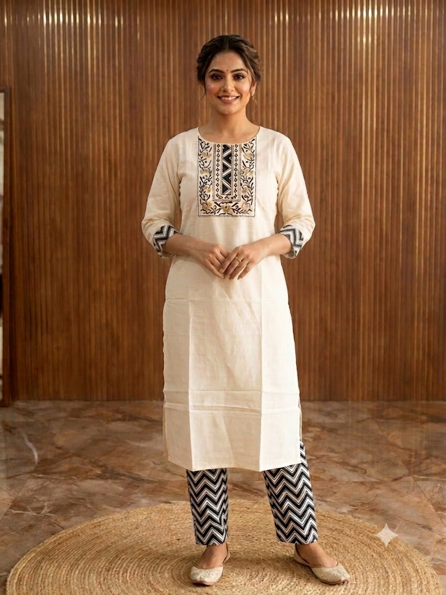Premium beige cotton cordset A1045