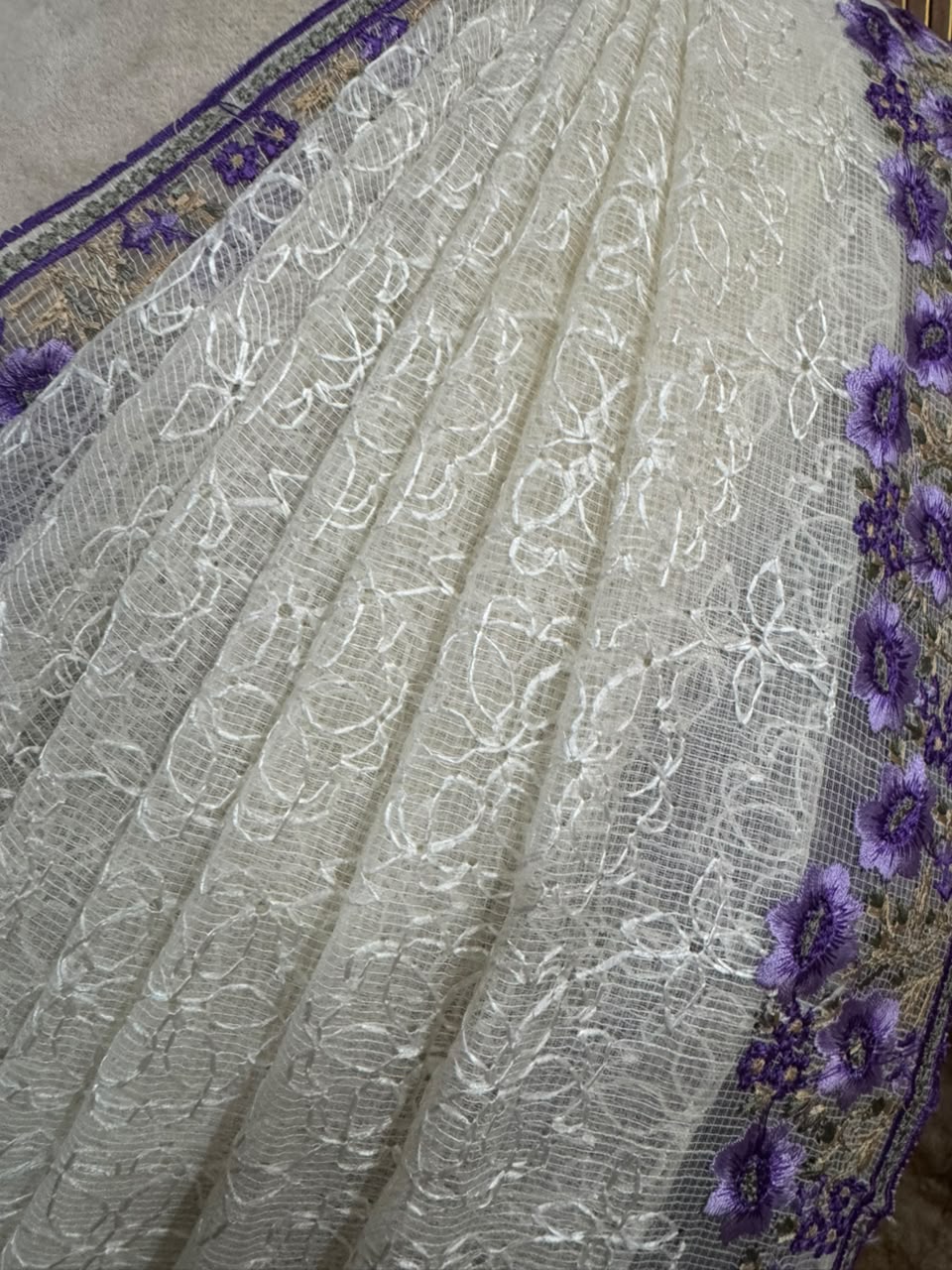 Premium Net Cota Saree with elegant threadwork. A2045