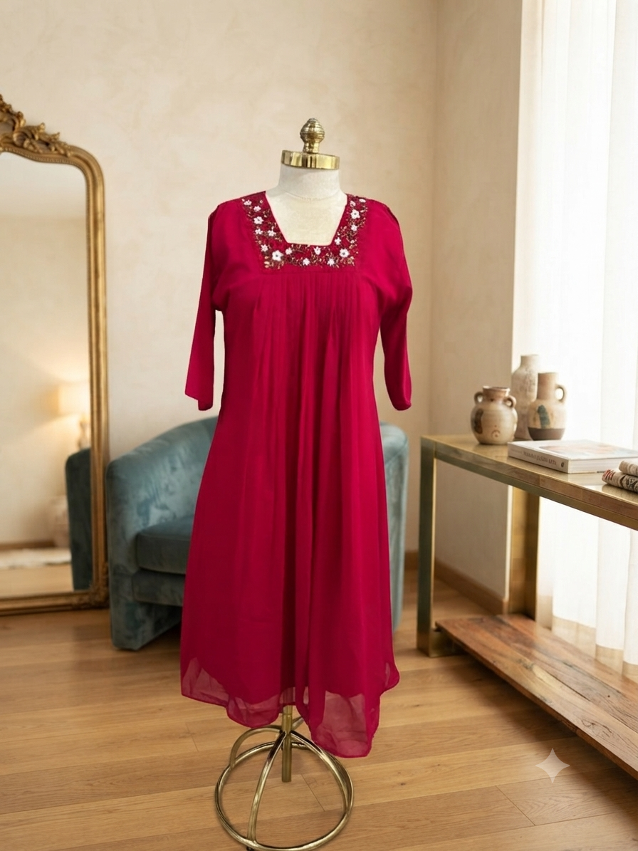 Ranipink,Black,Red, Purple Georgette Frock ✨A1493