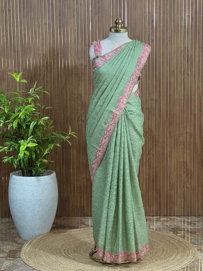 Premium Net Cota Saree with elegant threadwork. A2045