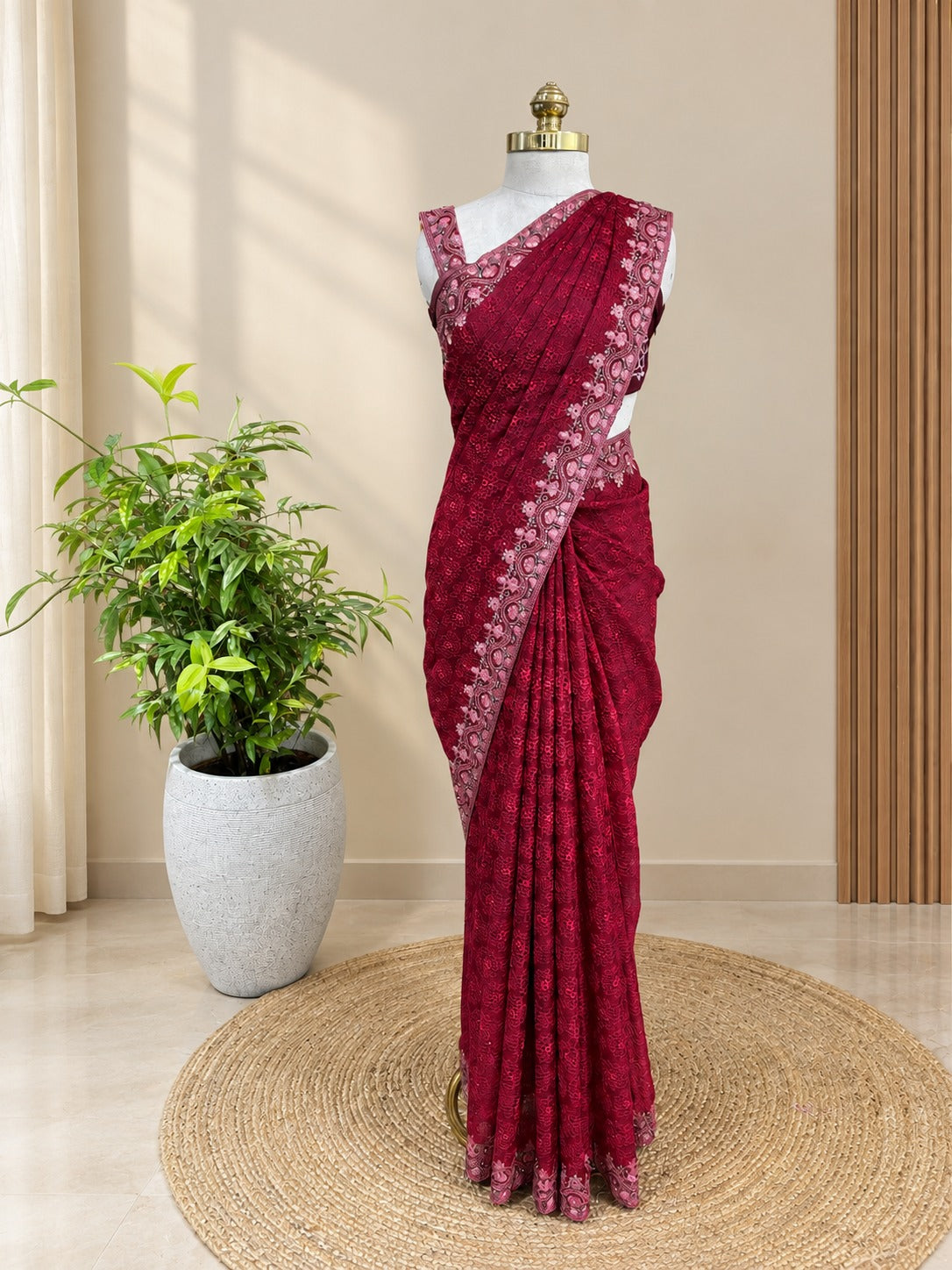 Premium Net Cota Saree with elegant threadwork. A2045