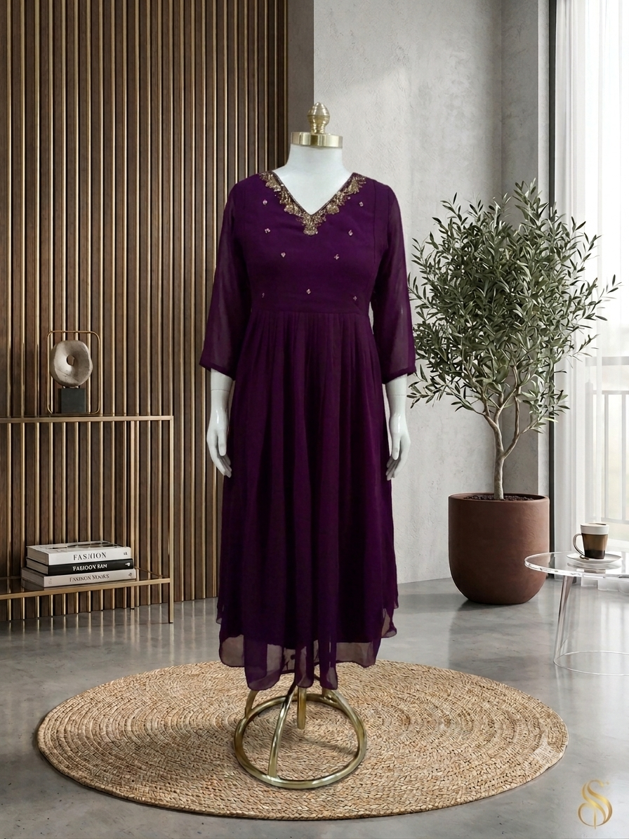 Ranipink,Black,Red, Purple Georgette Frock ✨A1493