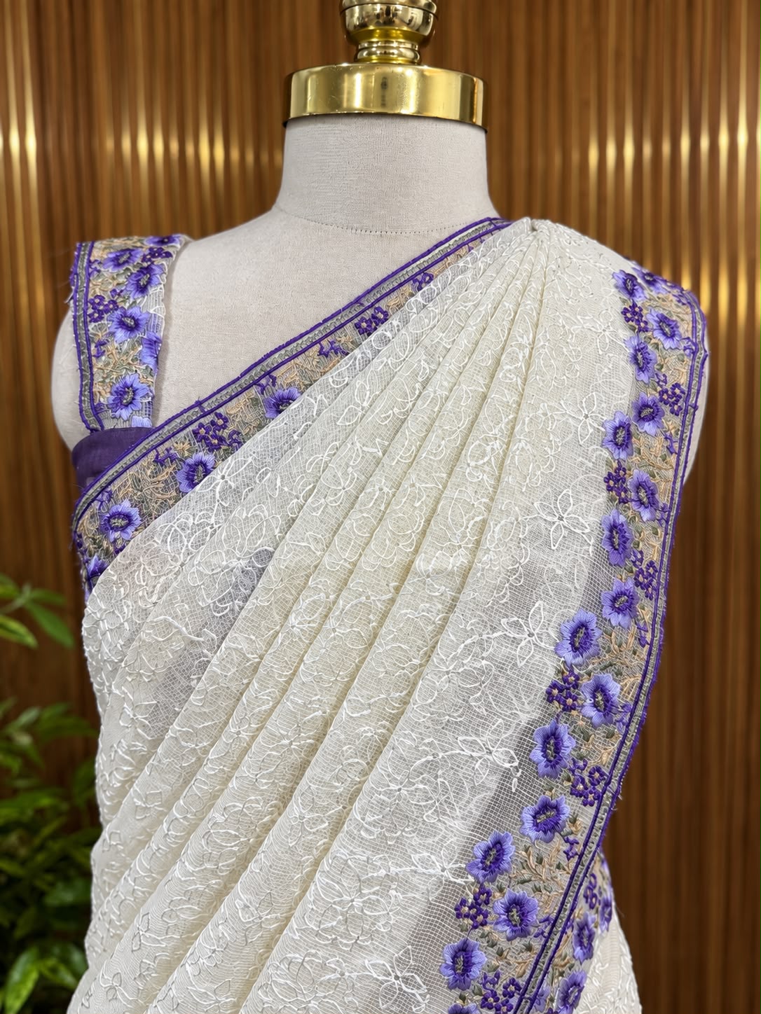 Premium Net Cota Saree with elegant threadwork. A2045