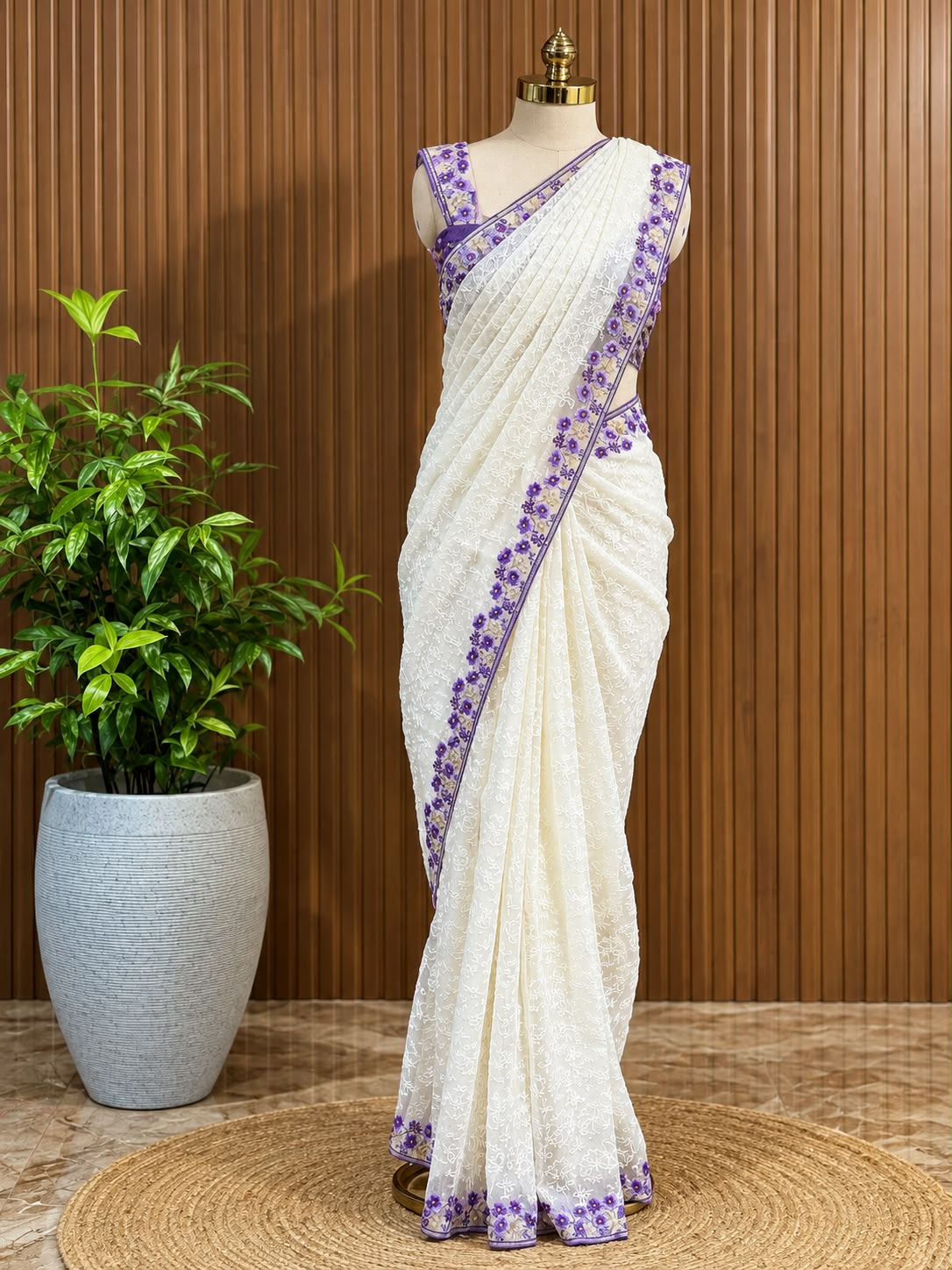 Premium Net Cota Saree with elegant threadwork. A2045